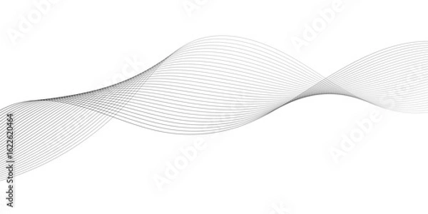 Fototapeta Geometric grey vector waves on white background. Editable stroke.