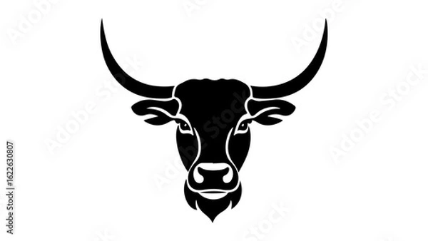 Fototapeta simple black and white shape of a  cow head with horns