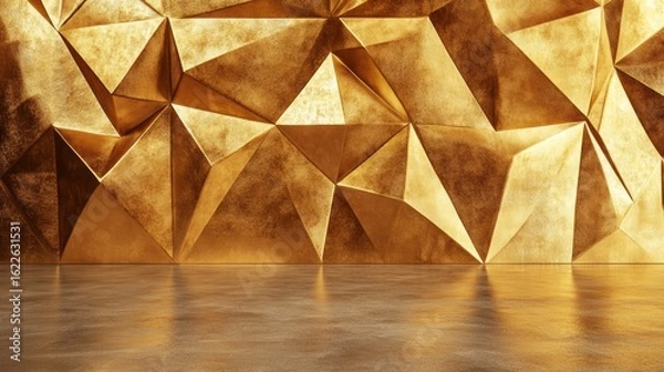 Fototapeta Golden geometric wall and floor texture.