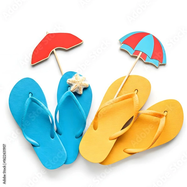 Obraz two pairs of slippers on white background