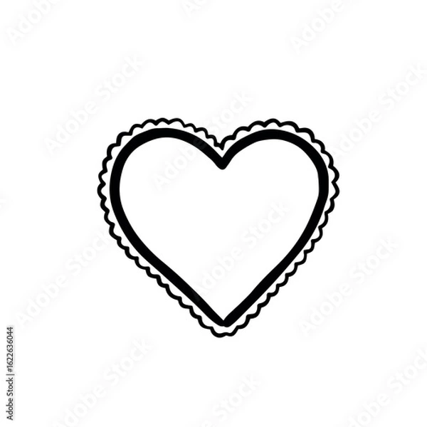 Obraz Heart icon with scalloped edge surround. Black and white illustration.