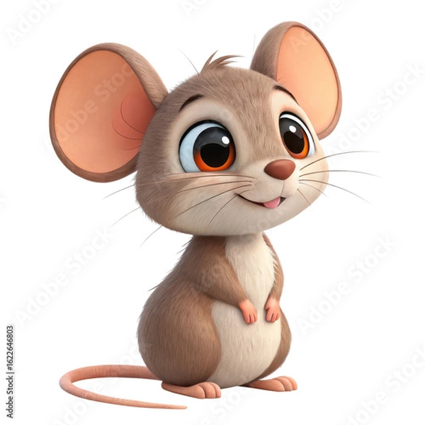 Fototapeta Cute cartoon mouse character isolated on transparent background