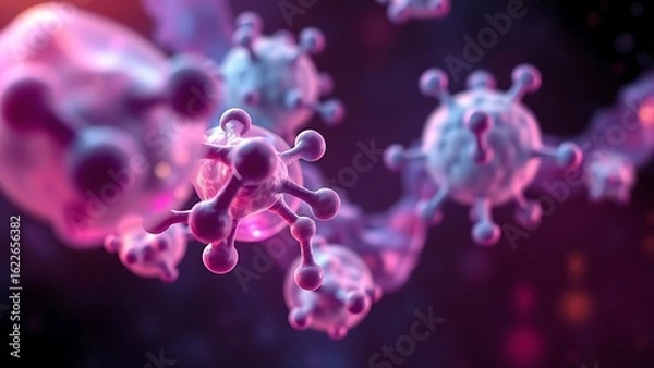 Fototapeta Glowing molecular structures of fat cells against a cosmic background, representing dietary impact.