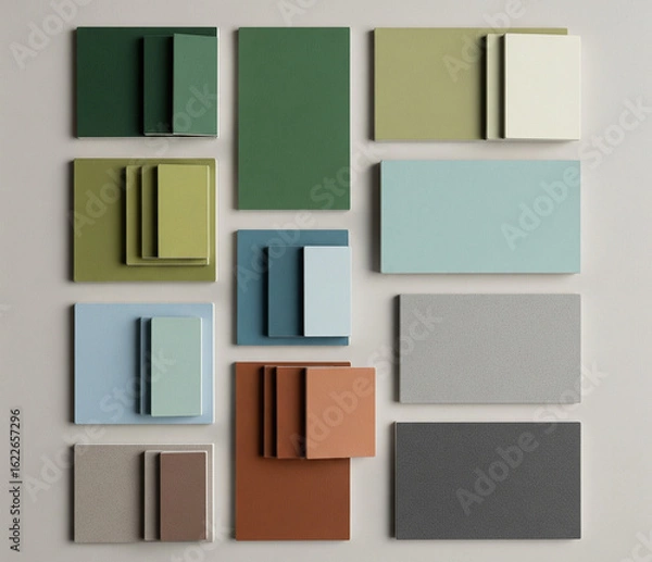 Fototapeta Discover inspiring modern color palettes and material samples for interior design projects, perfect for architectural mood boards and creative inspiration.