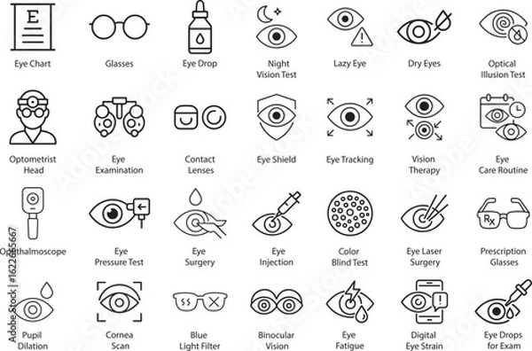 Obraz Eye Care Vector Icons Set. Medical Ophthalmology, Isolated.