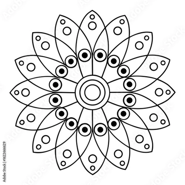 Fototapeta Circular Mandala with Repeating Oval Shapes Coloring Page