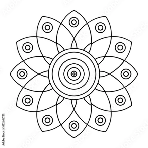 Fototapeta Circular Mandala with Repeating Petal and Swirl Patterns Coloring Page