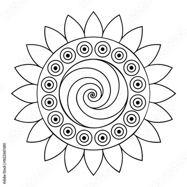 Fototapeta Circular Mandala with Repeating Spiral Shapes Coloring Page