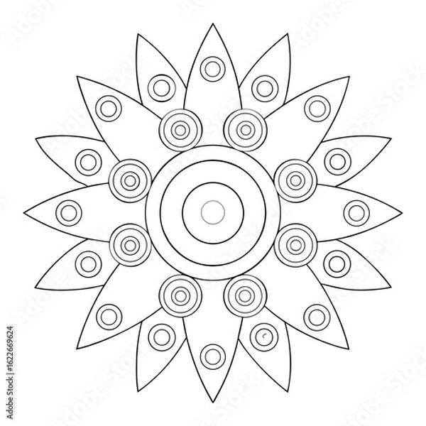 Fototapeta Circular Mandala with Repeating Sun Shapes Coloring Page