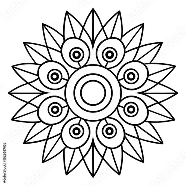 Fototapeta Circular Mandala with Repeating Sunburst Patterns Coloring Page