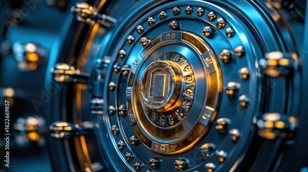 Fototapeta Close-up of intricate, metallic vault, golden center