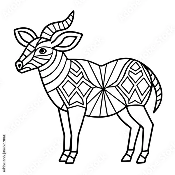 Fototapeta Geometric Eland Filled with Tribal and Mandala Patterns Coloring Page