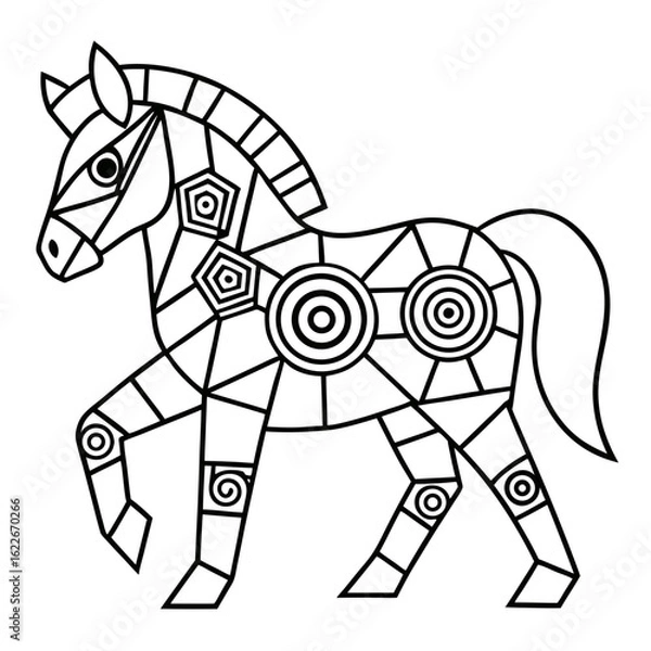 Obraz Geometric Horse Filled with Tribal and Mandala Patterns Coloring Page
