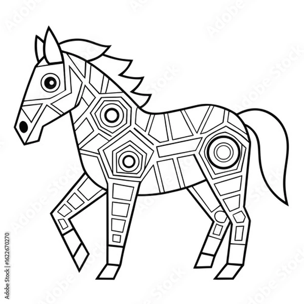 Fototapeta Geometric Horse Filled with Tribal and Mandala Patterns Coloring Page