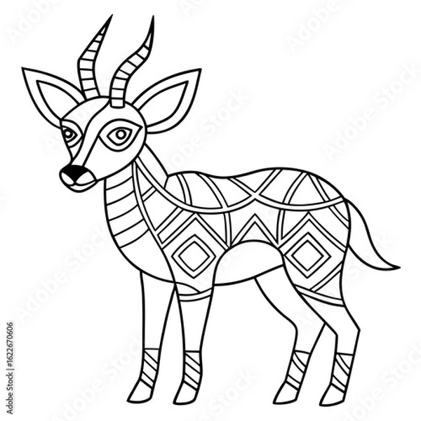 Fototapeta Geometric Springbok Filled with Tribal and Mandala Patterns Coloring Page