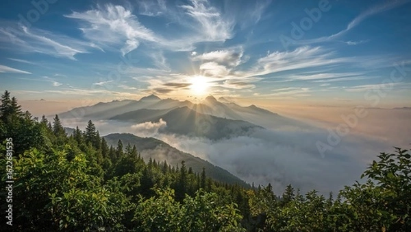 Fototapeta Hazy Morning View from the Summit