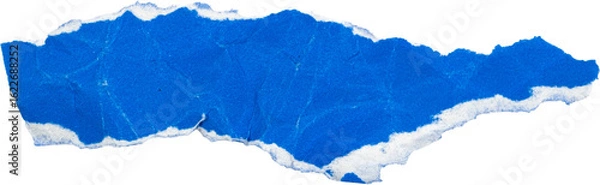 Obraz Blue torn paper texture with white edges isolated on white background for creative design or artistic projects