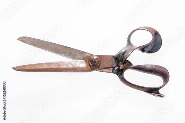 Obraz Open old tailor shears isolated on white