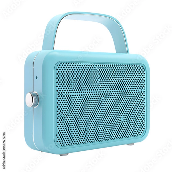 Fototapeta Modern Light Blue Portable Speaker with Convenient Handle - Isolated