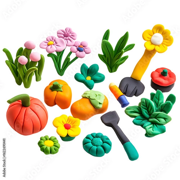 Fototapeta Creative Play Dough Garden Set with Vibrant Flowers and Vegetables for Fun Learning Activities