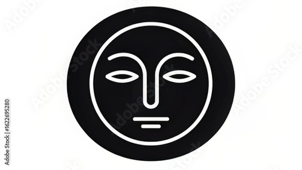 Fototapeta Black circular icon with minimal white outline face, representing focus or emotional neutrality