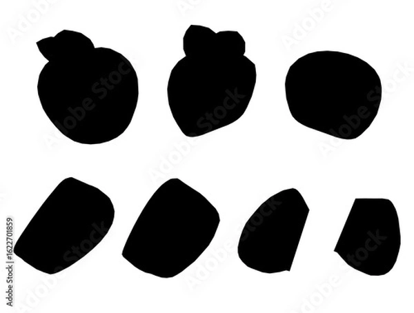 Fototapeta Black apple silhouette stands out among geometric shapes on a clean white background. Symmetrical arrangement creates a balanced template for fruit clipart.