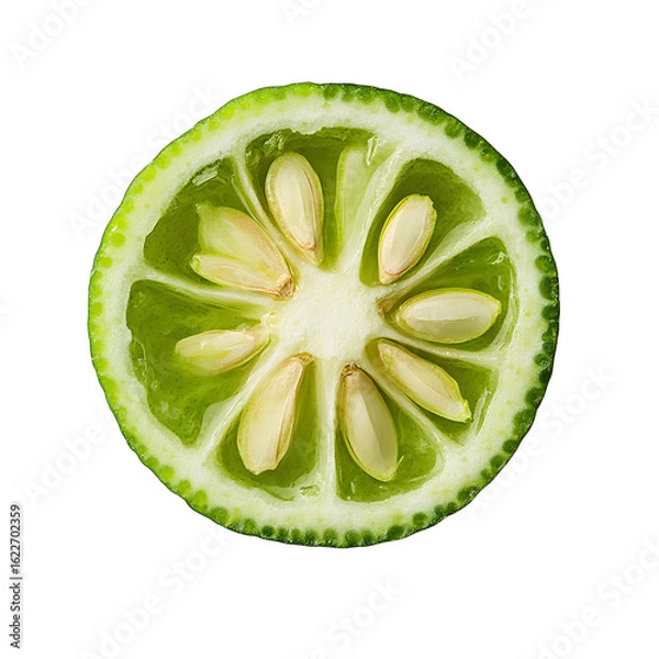 Fototapeta Fresh Lime Slice with Visible Pulp and Seeds Top View
