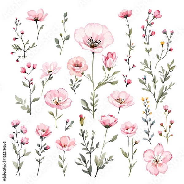 Fototapeta Bouquet of flowers, Set of floral elements, Set vector illustration of a flower
