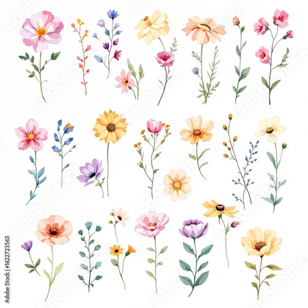 Fototapeta Collection of flowers, Set of flowers, Set of colorful floral elements