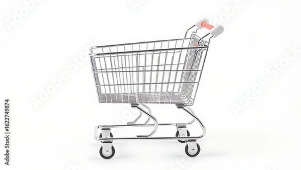 Obraz Empty metal shopping cart isolated on a plain background.
