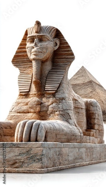 Obraz Ancient Egyptian statue, pyramid background