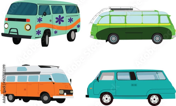 Fototapeta Set of Camper van vector design illustration isolated on background.	