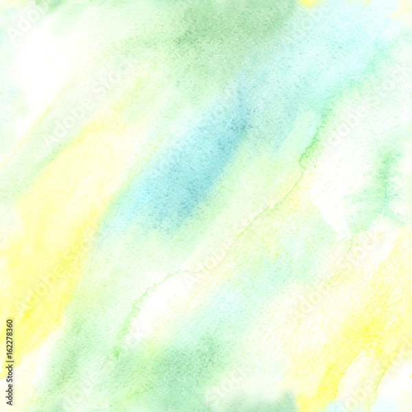 Fototapeta Bright Seamless Watercolor Abstract Pattern. Mix of Blue, Green and Yellow Blurred Color Splashes. Colorful Texture. Hand Painted Background