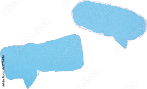 Obraz Blue paper speech bubbles with torn edges isolated on white background for communication or dialogue concepts
