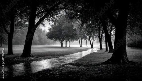 Obraz Gloomy, misty park path