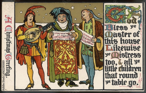 Obraz Medieval singers singing carols. Date: 1911