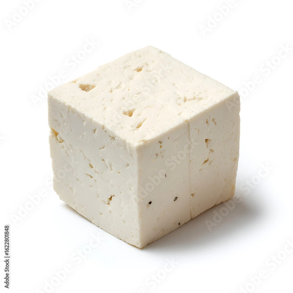 Fototapeta A block of white cheese isolated on white background