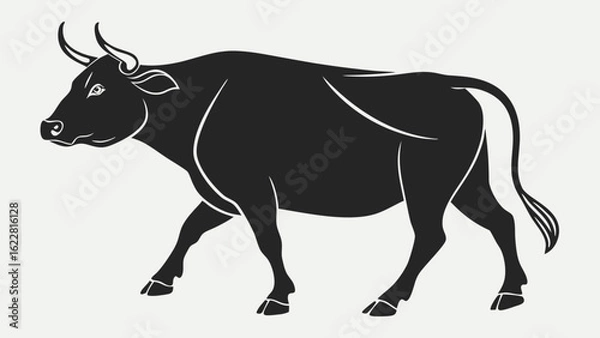 Obraz Black Bull Silhouette Vector – Taurus Symbol, Livestock, and Farm Animal Drawing Concept for Agriculture and Strength Themes

