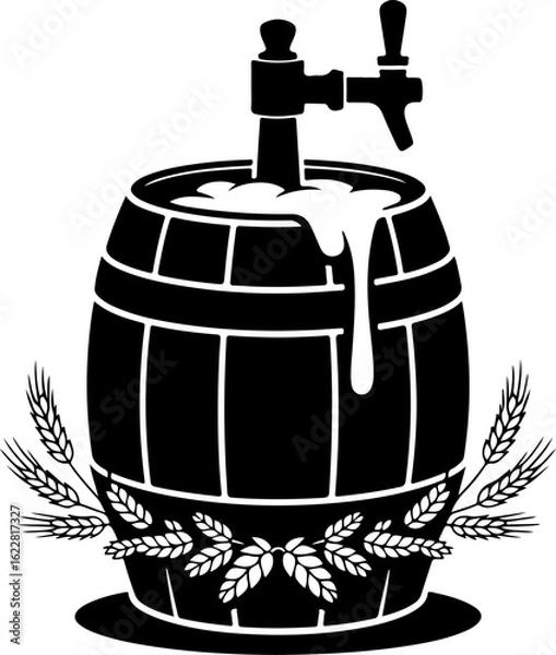 Fototapeta Black silhouette vector of a beer barrel with an open tap