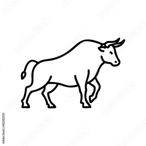 Fototapeta Minimalist bull outline illustration with strong lines and majestic stance – stock vector icon in line style