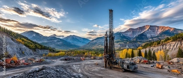 Obraz Mountain mining operation at sunset
