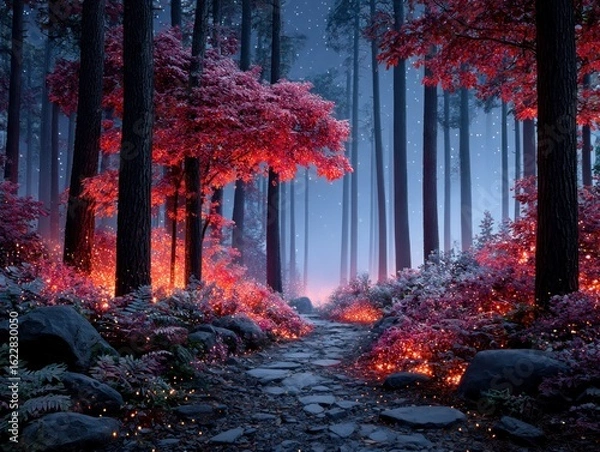 Obraz Mystical forest path at night (3)