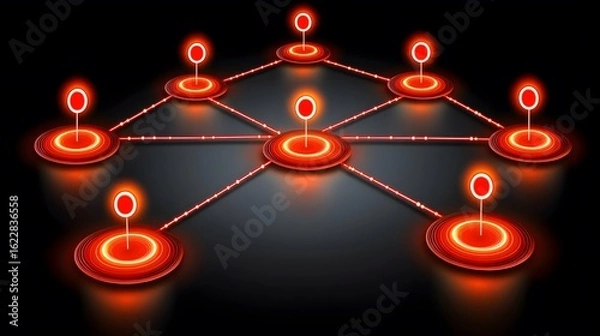 Fototapeta Glowing Network Map Abstract Connection Nodes