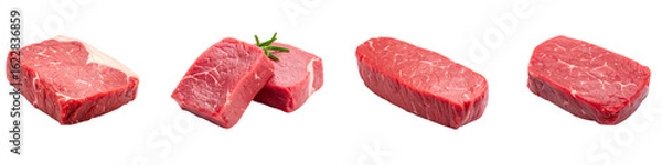 Obraz Four raw beef steaks presented on a transparent background.