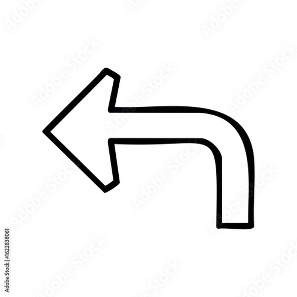 Fototapeta Simple curved left arrow icon in bold black outline – stock vector icon in line style