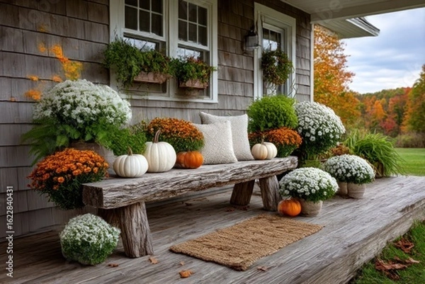 Obraz Rustic autumn porch decor