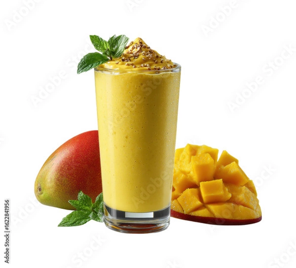 Obraz Refreshing mango smoothie recipe home kitchen food bright isolated on transparent background, png