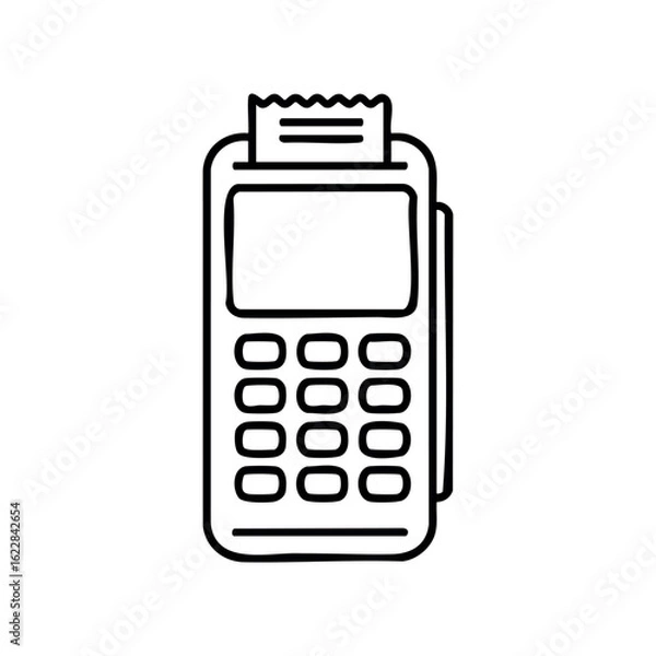 Obraz Line drawing of a handheld payment terminal with receipt – stock vector icon in line style
