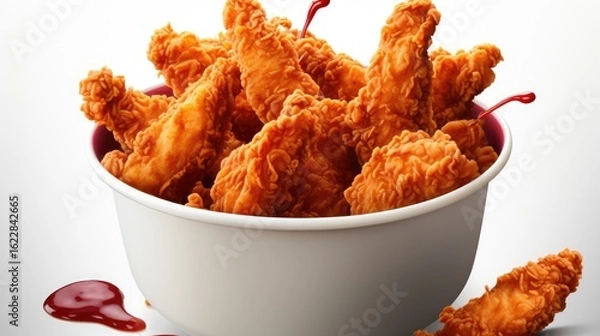 Fototapeta Fried Chicken hot crispy strips crunchy pieces of tenders in a Bucket