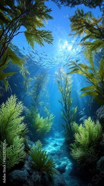 Obraz Underwater kelp forest, sunlit path